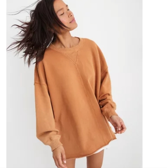 aerie Tops - Aerie Down-To-Earth Oversized Sweatshirt In Burnt Orange Size XS Distressed